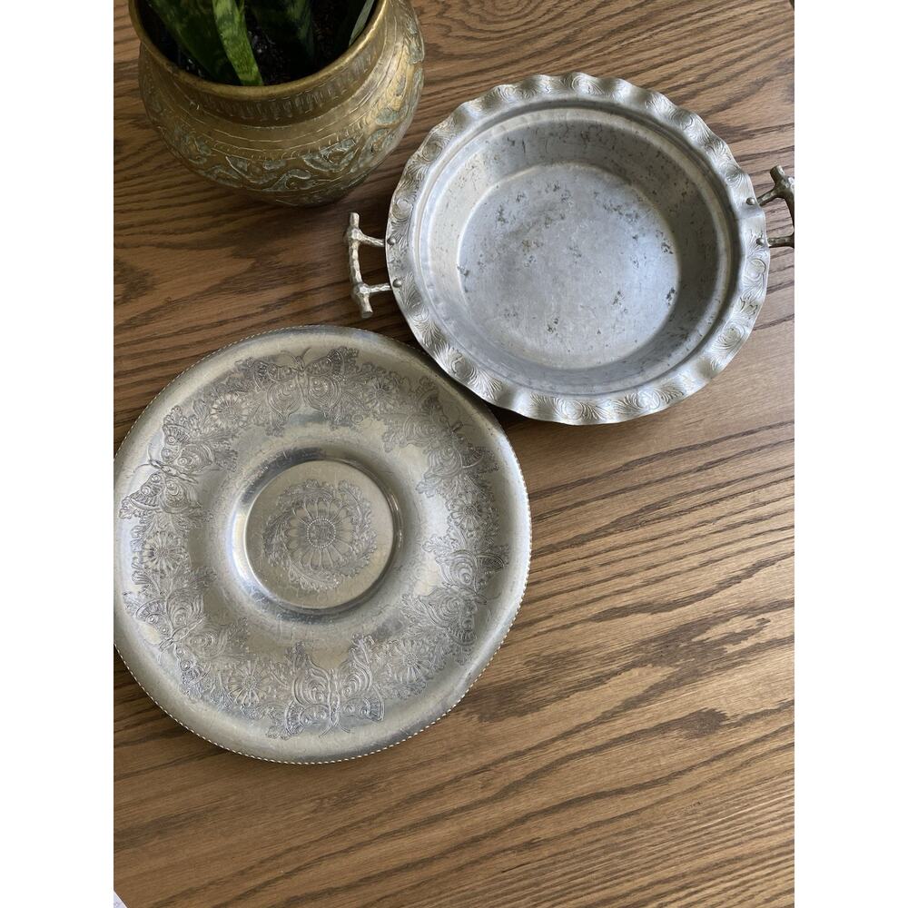 Vintage 1920s Aluminum Hand Forged Trays Art Deco Butterflies Florals